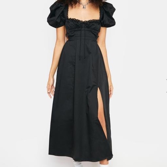 🆕FOR LOVE AND LEMONS CAREY MIDI DRESS WITH PUFF SHOULDERS AND STRAPPY BACK
